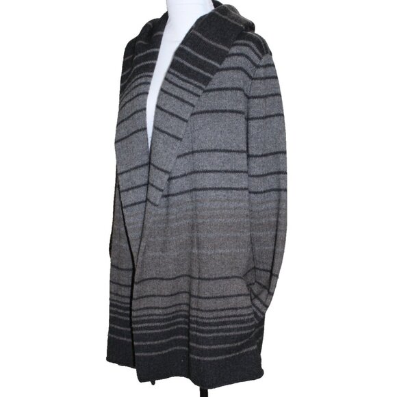 VINCE Gray striped hooded open front cardigan sweater Alapca Wool Cashmere Small - Picture 1 of 7